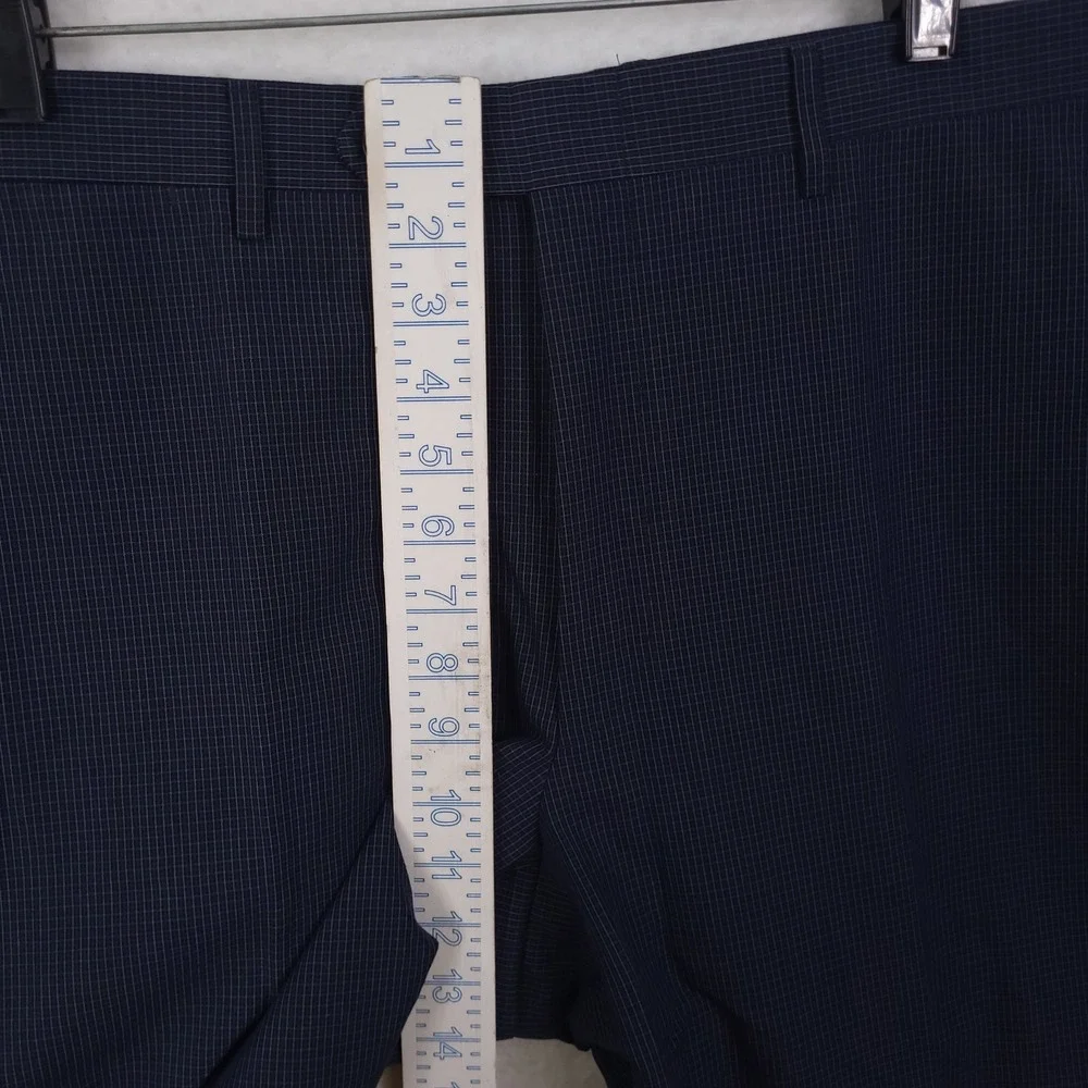 Canali Drerss Pants Trousers Mens 37x30 Navy Blue Cotton Linen Check Italian